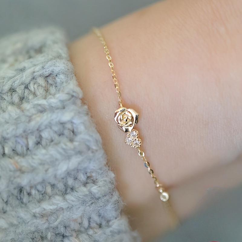 Luxus Zirkonia Herz Rose Blume Armbänder Für Frauen Niedliche Pflanze Feiner Schmuck Zubehör Romantische Liebe Flash Geschenke
