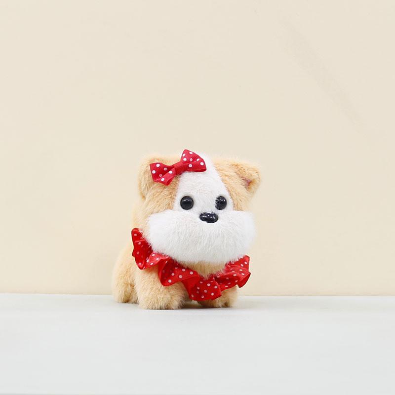 Cartoon Lovely Dog Keychain Plush Toy With Soft Fabric And Adorable Bow Detail