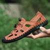 Shoes Men's Cowhide Beach Sandals, Hollow Breathable Shoes, Driving Shoes, No Shoelaces