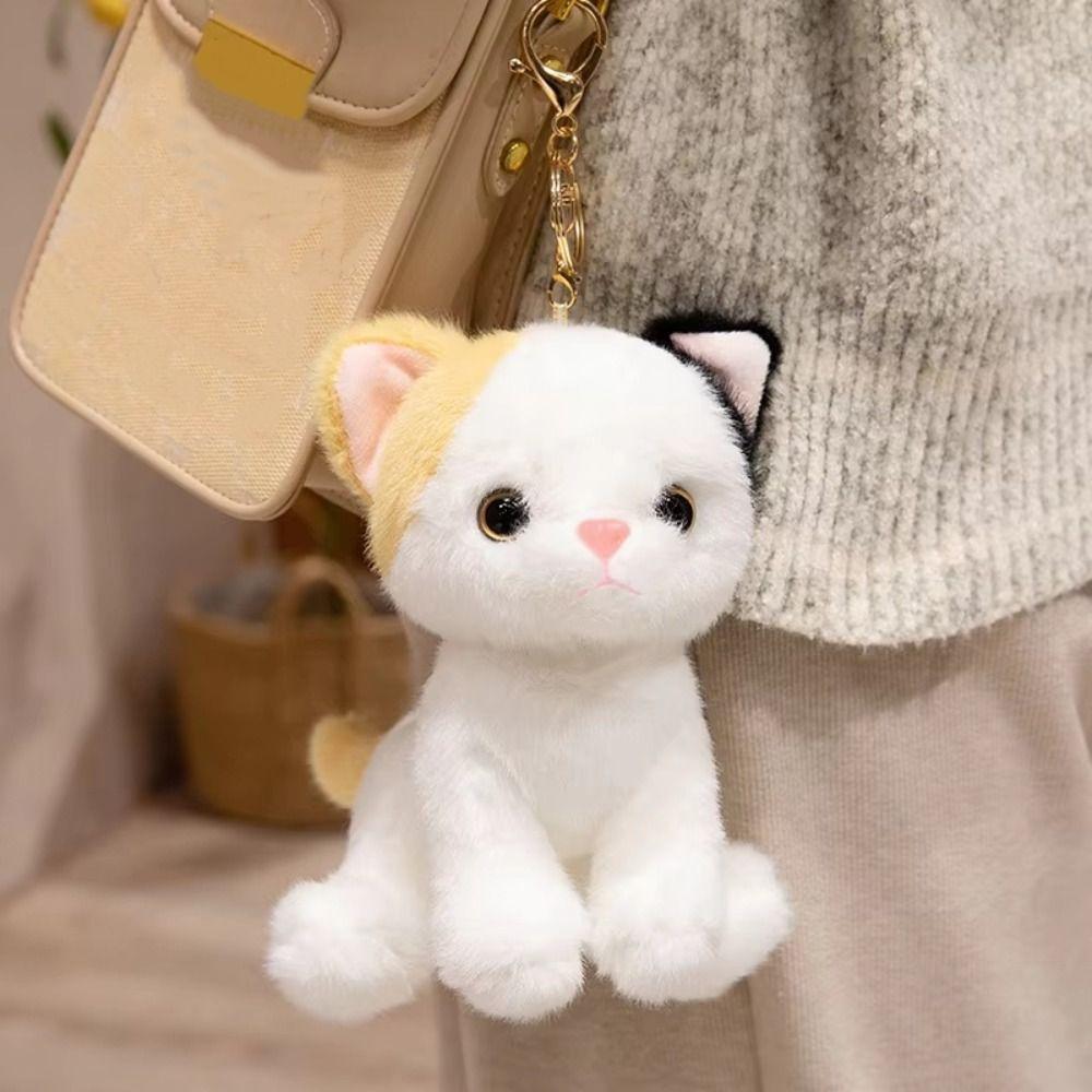 White Gray Simulated Cat Doll Stuffed Animal Stuffed Cat Keychain Kitten Plush Toy Girls Gift