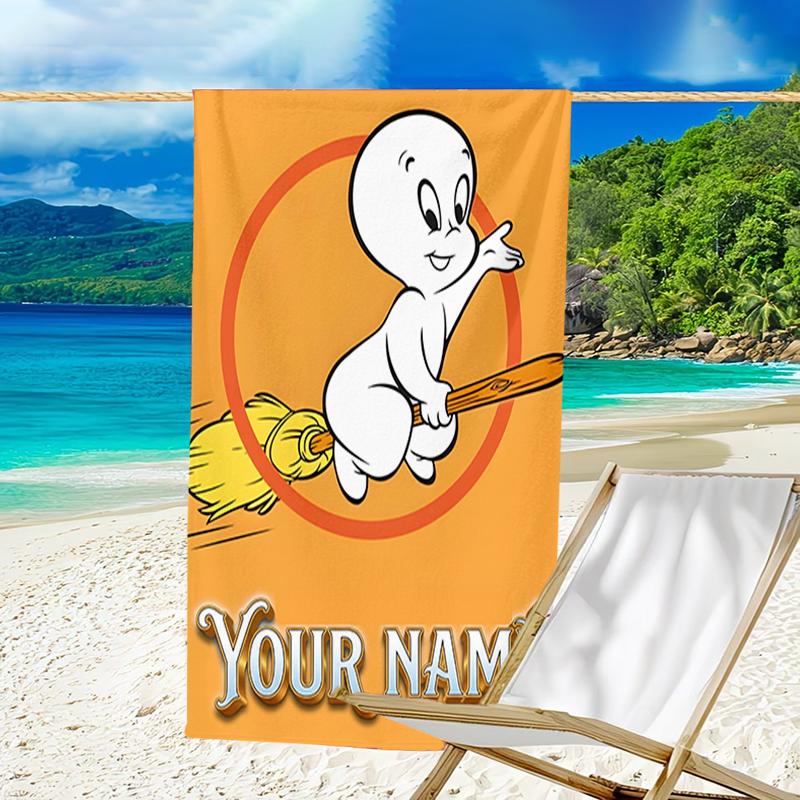 1pc Casper Beach Towel with Custom Name, Beach and Seaside Swimming Pool Equipment, Fashion Pattern, Rectangular, Travel Essential