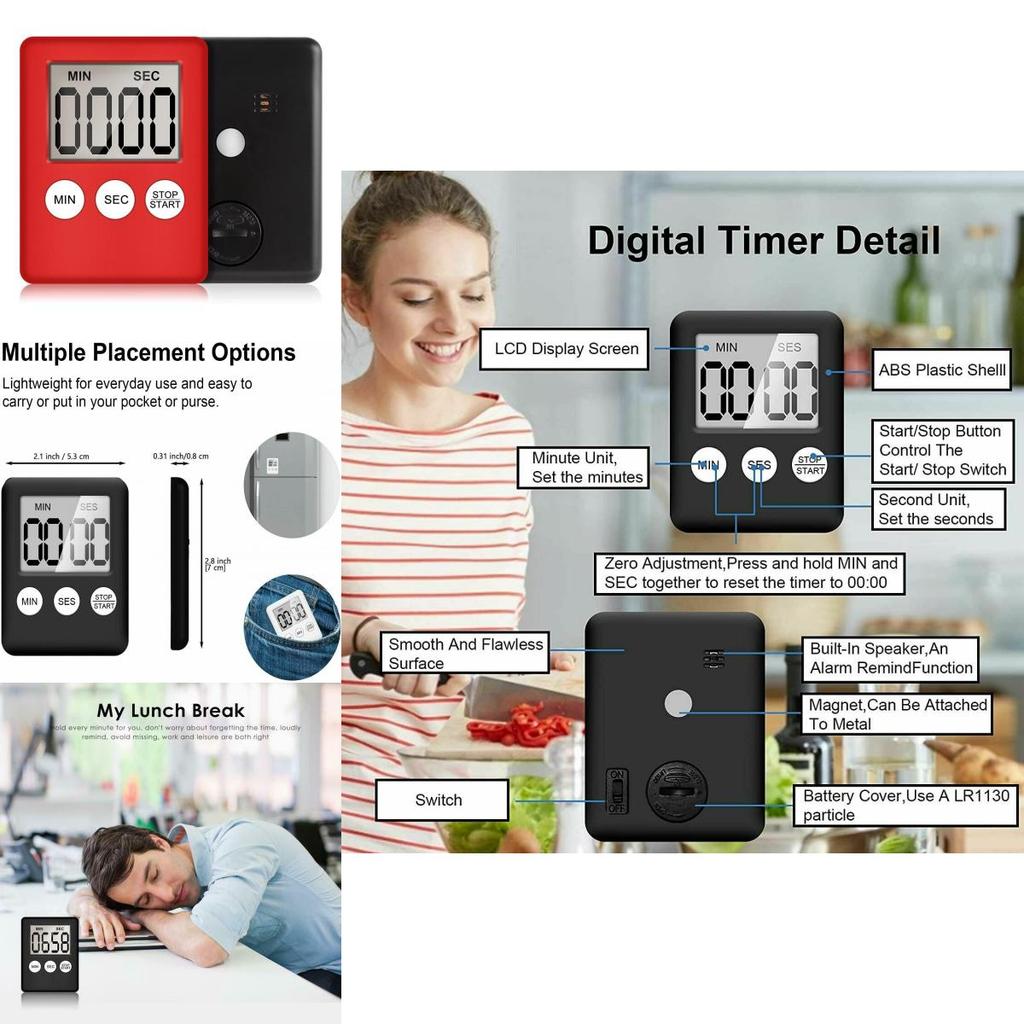 Magnetic Large Lcd Digital Kitchen Timer With Loud Alarm And Easy-to-read Display