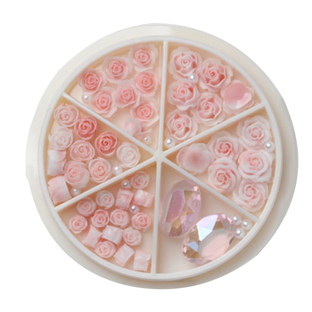 Rose Flowers Nail Charms 3D Flowers Nail Art Charms Round Pearls Nail Charms DIY Nail Art Supplies Manicure Accessories