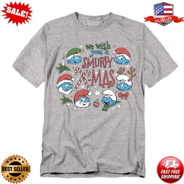 Smurfs We Wish You A Smurfy X-Mas T-Shirt Smurfs Christmas Gifts S-5XL S