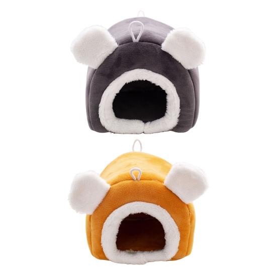 Plush Hamster House with Bear Ears Winter Warm Guinea Pig Rat Chinchilla Rabbit Parrot Squirrels Bed Nest Small Pet Cave Bed Sleeping Nest