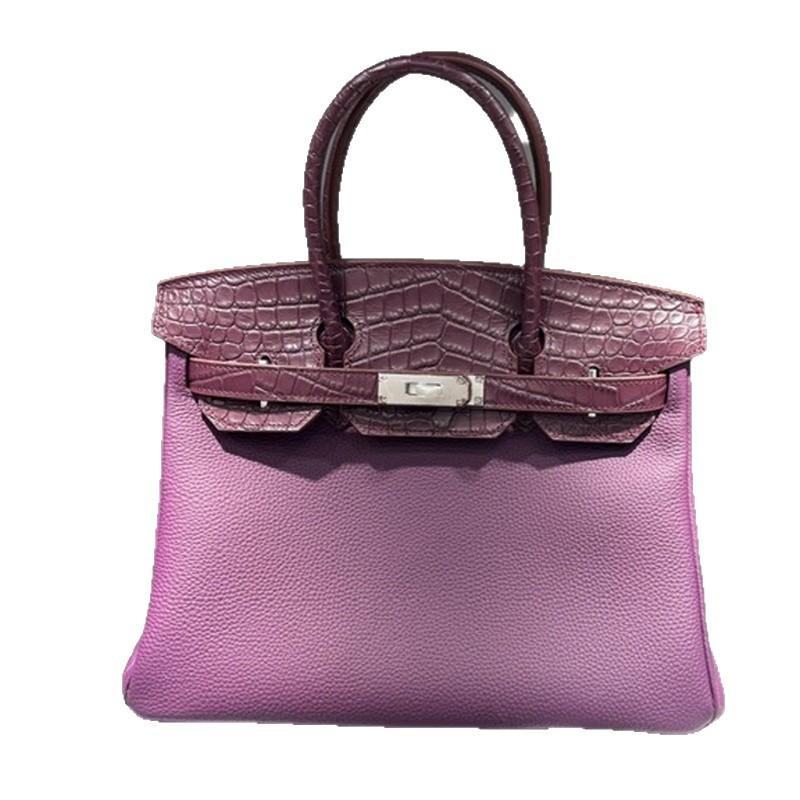 New Fubao Leather TOGO Leather with Matte Crocodile Pattern Leather Women's Bag 25/30cm Silver Buckle