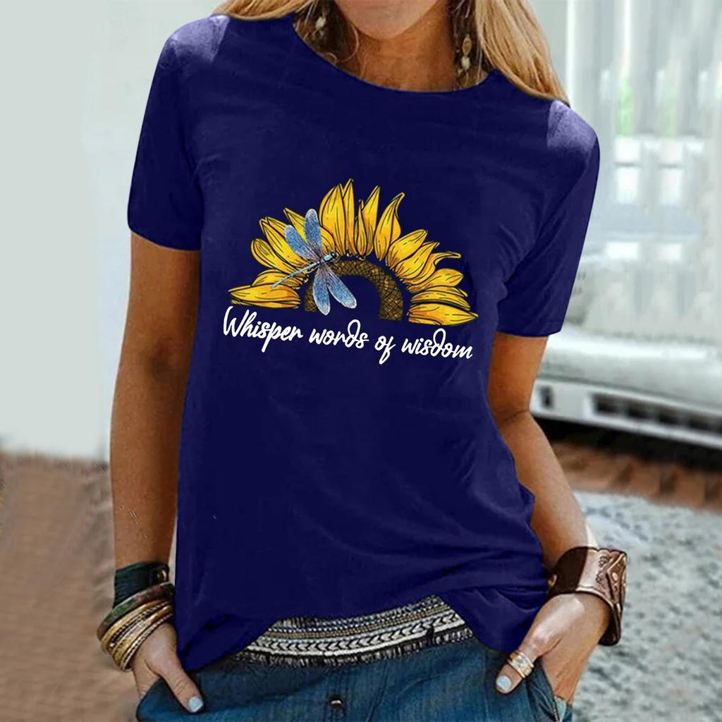 Women Casual Letter Printing Short Sleeves  Loose T-Shirt Blouse Tops