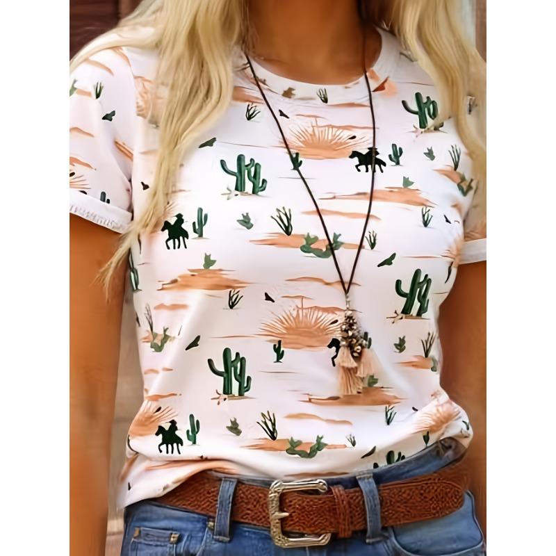 Women s Round Neck Regular Top Fashion Printed Casual T-Shirt S