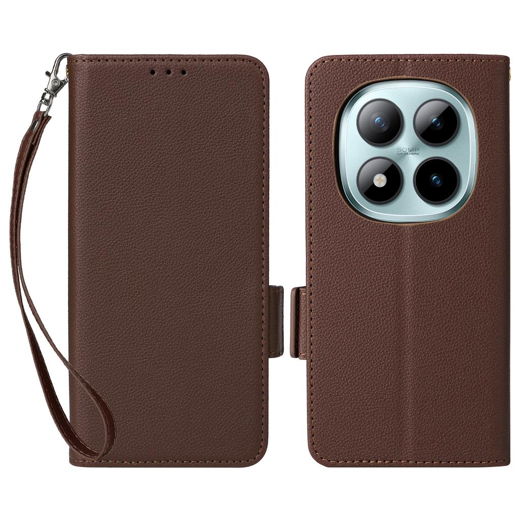 Dla Xiaomi Poco M8 Pro 5G/Redmi Note 15 Pro+ 5G (Światowy) Etui Portfel ze Skóry z Teksturą Litchi z Paskiem na Nadgarstek