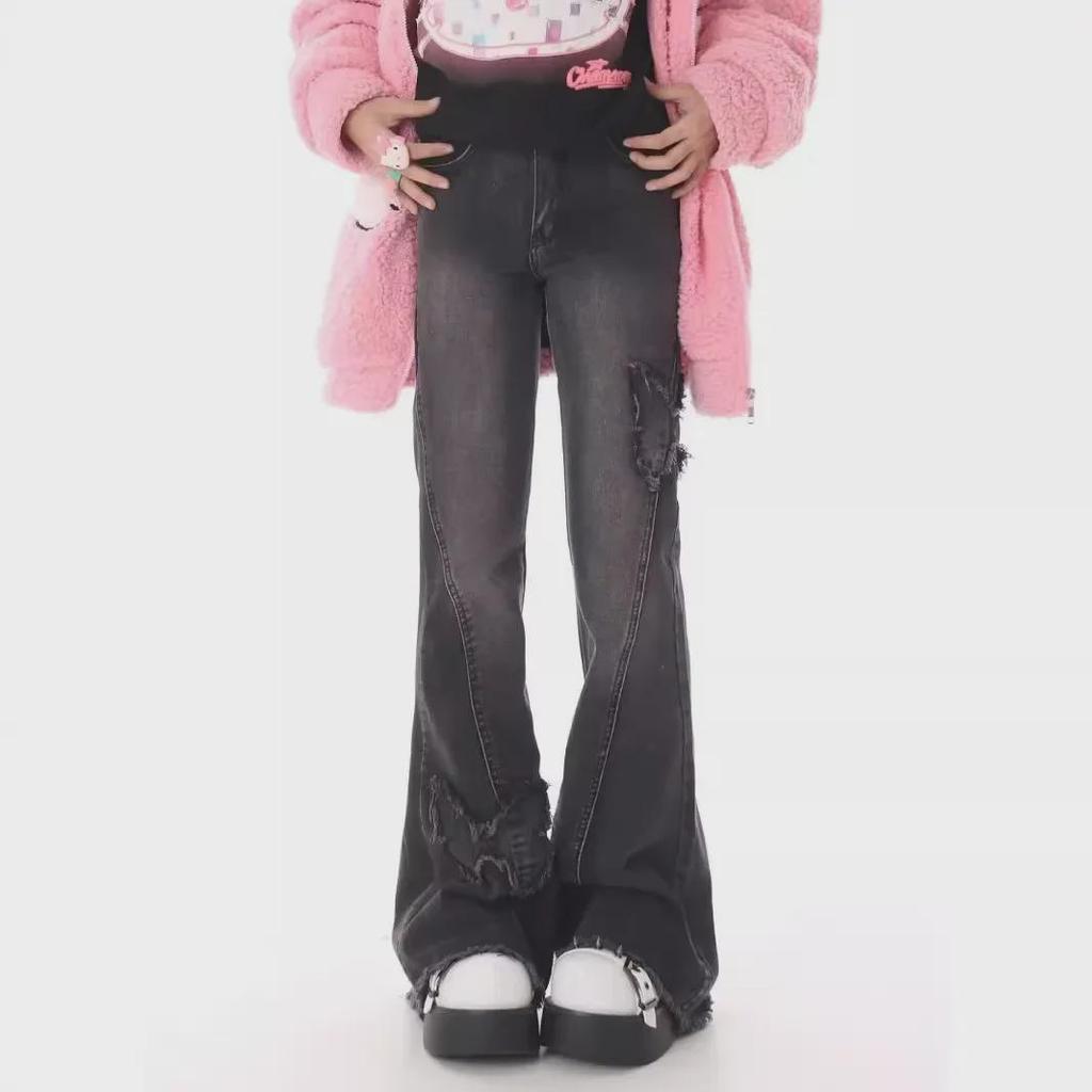 2024 High-Waisted Butterfly Flared Jeans for Plus-Size Women