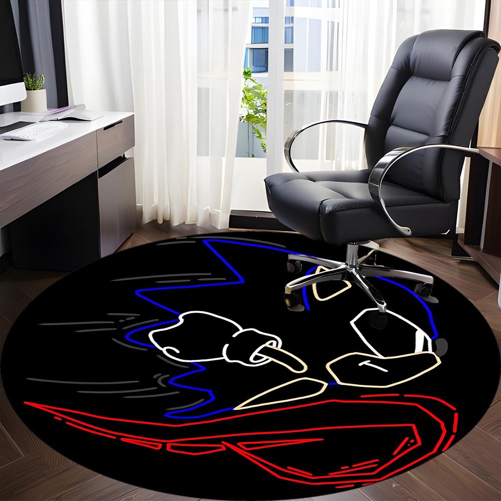 1pc Sonic Neon Sign Office Round Area Rug, Indoor Mat Suitable For Office,Bedroom Living Room Home Decor, Room Deco a0926056