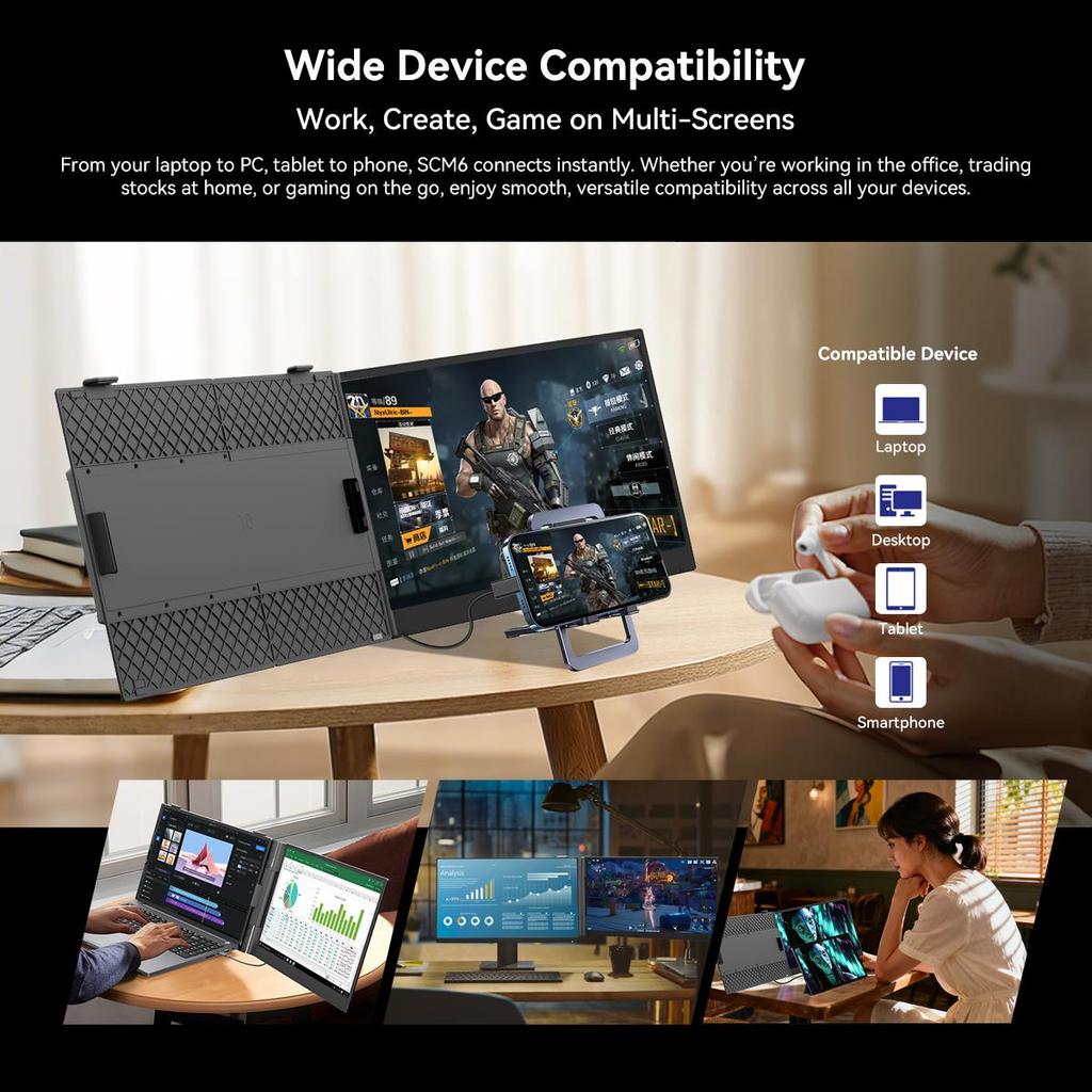 Blackview Monitor portabil ultra-subțire SCM8 15.3" – 4.6mm subțire, 800g ușor, Plug & Play USB-C