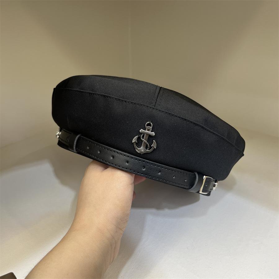 Fashion Metal Letter Octangonal Beret Trendy Beret Hat Lady Solid Color Casual Autumn Cap Vintage Simple Painter Hat Female