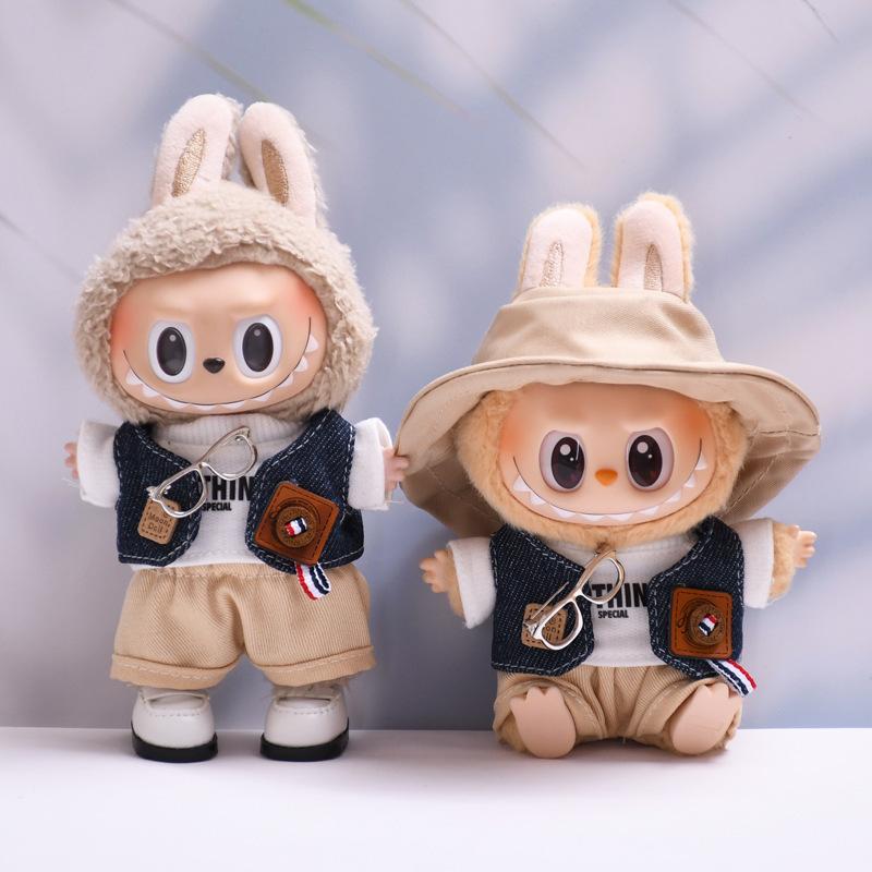 For Labubu Pendant First And Second Generation Labubu Denim Vest Glasses Set Labubu Doll Clothing Replacement Collection