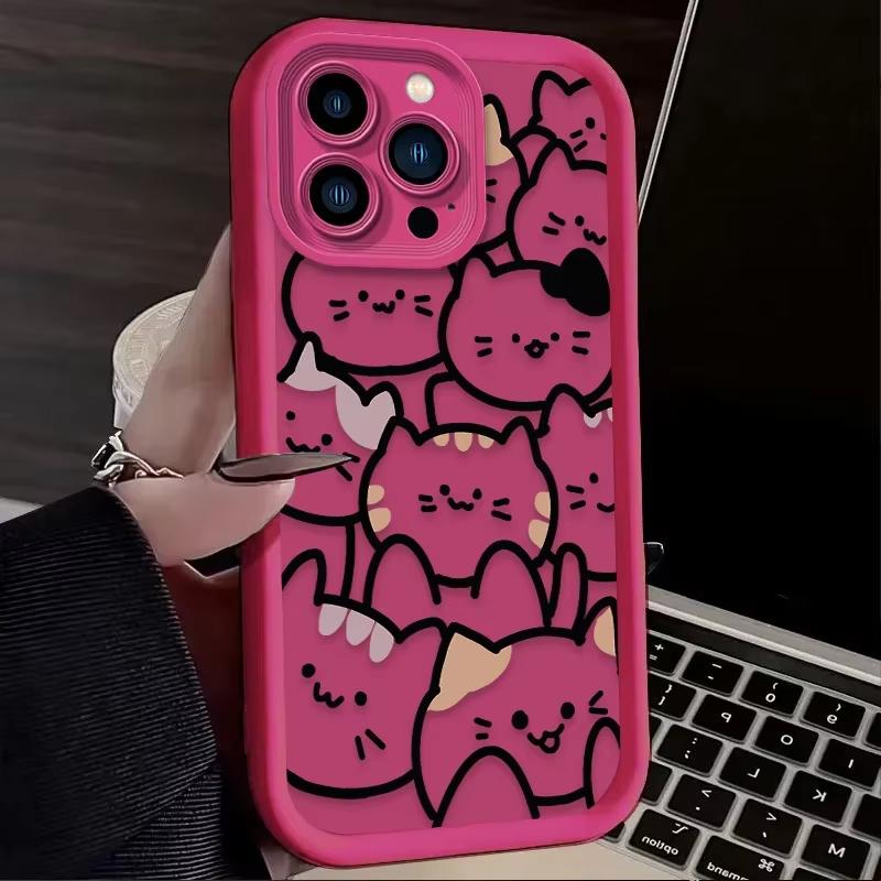 Cartoon Animal Cute Cat Phone Case For iPhone 17 Pro Max 16 15 Pro 14 13 Mini 12 11 XR XS 17Air 16 Plus Soft Silicone Cover