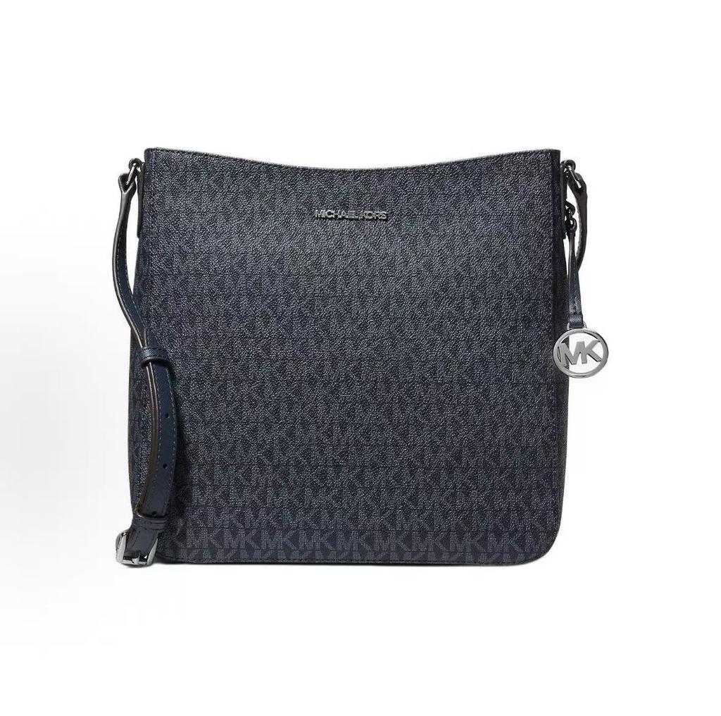 Michael Kors Jet Set Logo Print Canvas Messenger Bag Women Bags Blue Black 35F8STVM7B-ADMIRAL