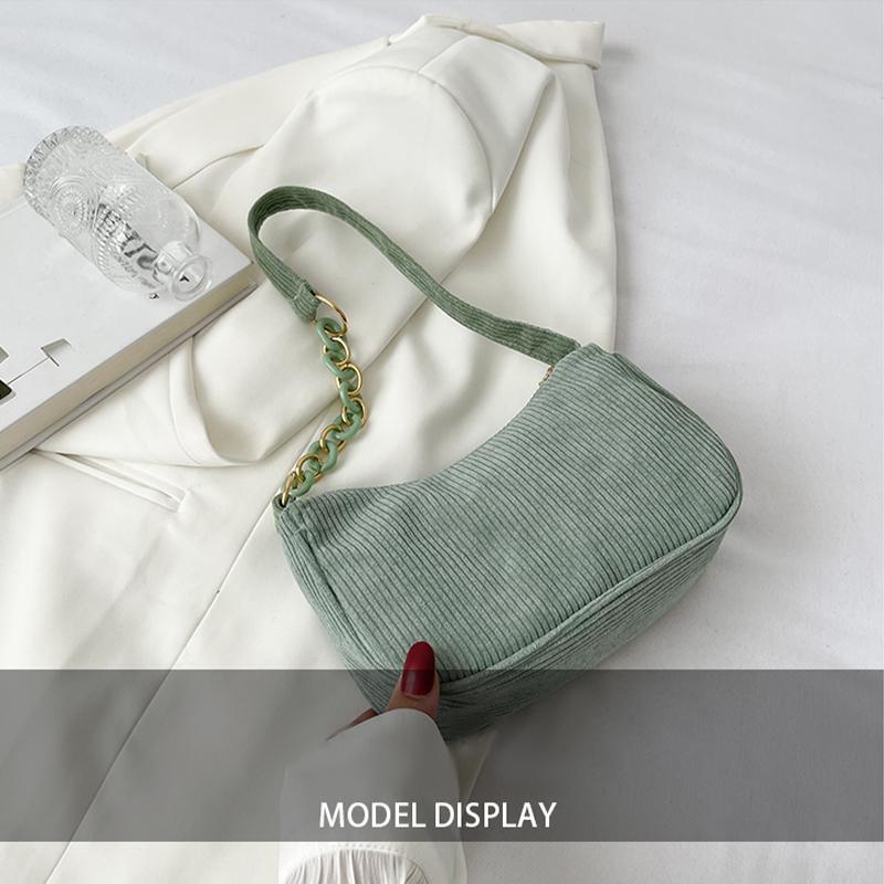 Vintage Women Handbags Corduroy Underarm Bag Casual Women Shoulder Bags Solid Color Zipper Female Handbag Clutch