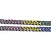 JEWELRY TAKEDA Iced Out Rainbow Cuban Chain Necklace with Black Wide Streetwear 14mm Length Rhinestones, Plated, Chain, Men's Accessory, Width,