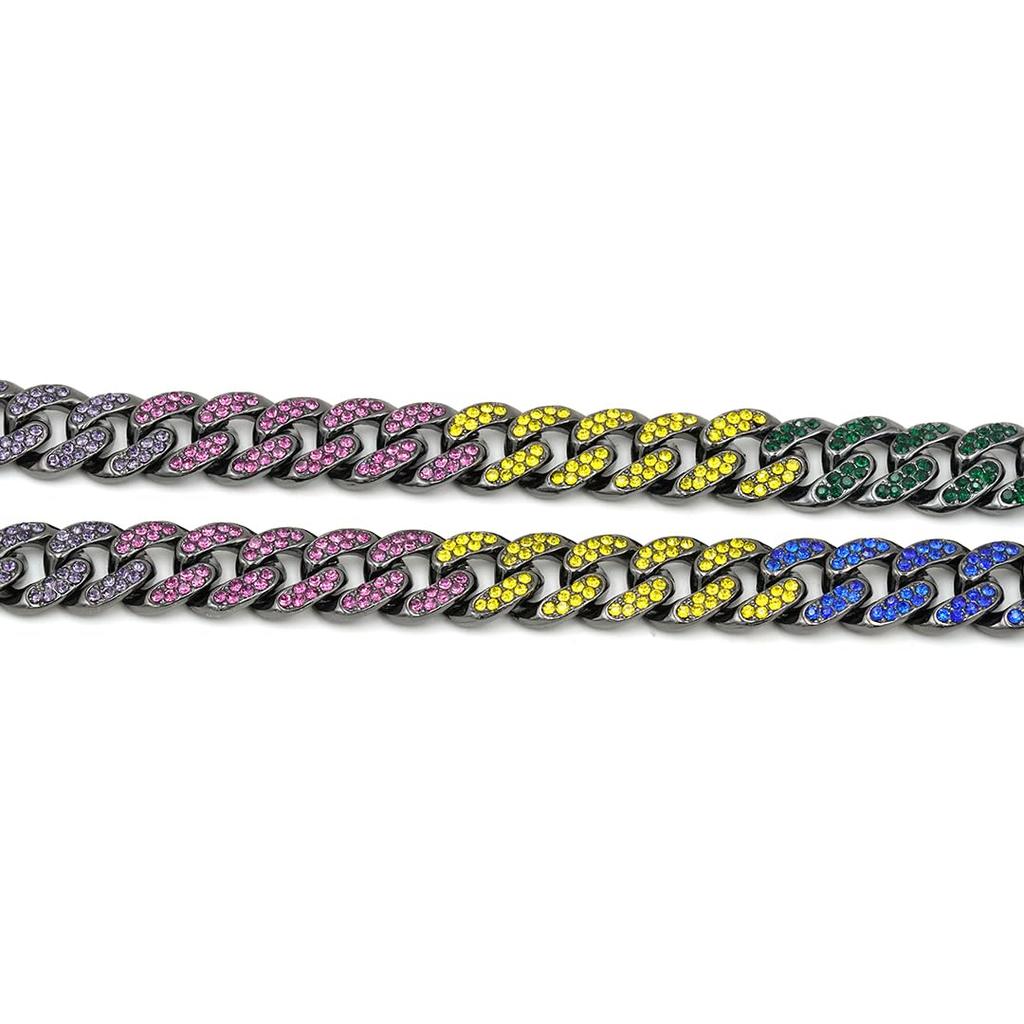 JEWELRY TAKEDA Iced Out Rainbow Cuban Chain Necklace with Black Wide Streetwear 14mm Length Rhinestones, Plated, Chain, Men's Accessory, Width,