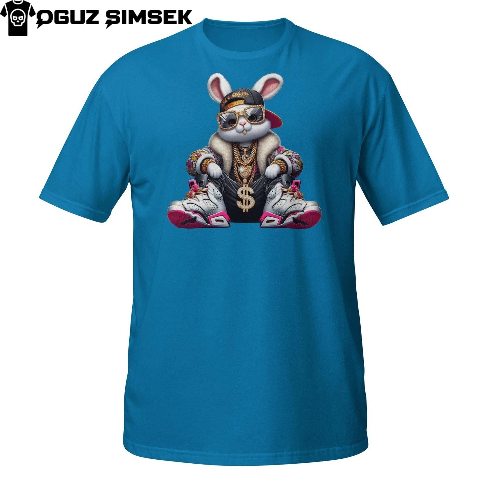 Urban Bunny T-Shirt Mens Womens Tees Top – Cool Hip Hop Rabbit with Gold Chain and Shades S