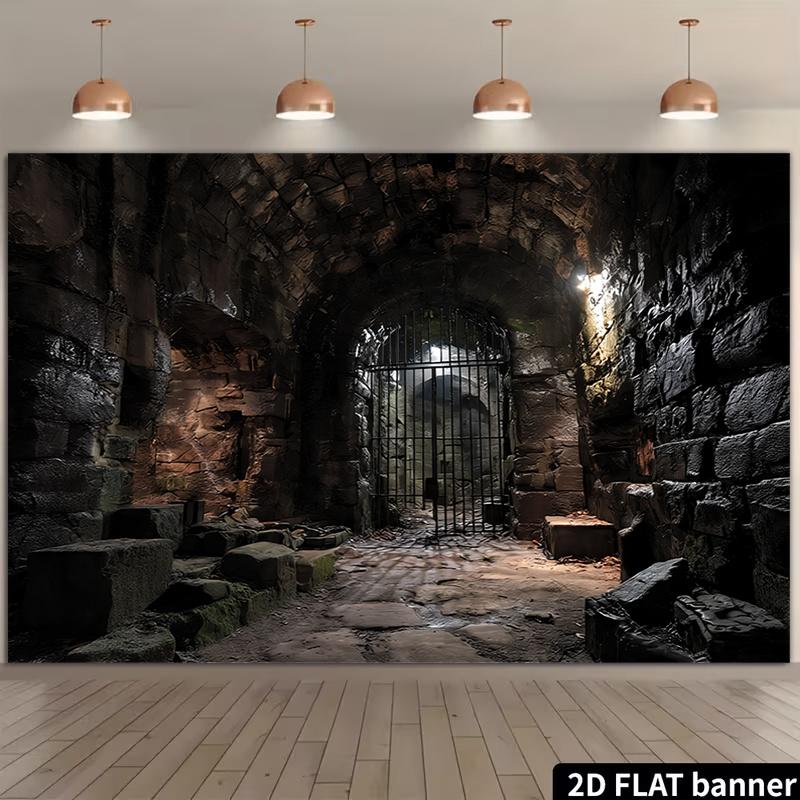 A two-dimensional floor map of a medieval dungeon background cloth suitable for Halloween party decorationzyc