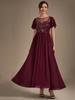 Ever-Pretty Women's Beaded A-Line Maxi Dress Flutter Sleeve Formal Dress with Illusion Neckline