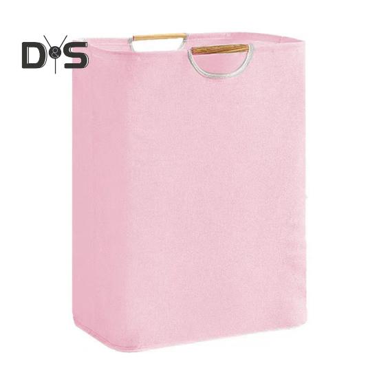 

Корзина для белья с бамбуковой ручкой, складная конструкция, большая вместимость, водонепроницаемая тканевая корзина для белья M розовый