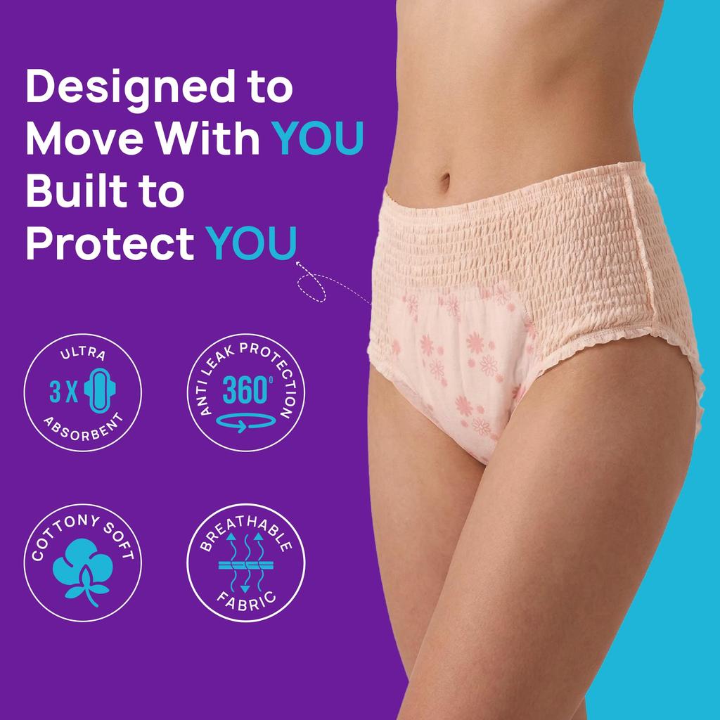Dignity Bloom Einweg-Periodenunterwäsche - L/XL (12 Stück) | Eng anliegend | 3X Saugstark | Atmungsaktiver Stoff und 360° Auslaufschutz