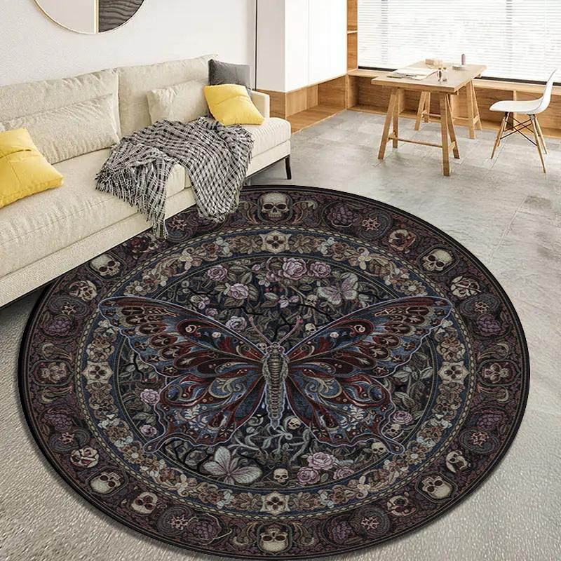 Schmetterling Gotischer Prunk Runder Teppich, Teppich für Wohnzimmer Schlafzimmer Sofa Spielzimmer Dekor, Rutschfeste Fußmatte83