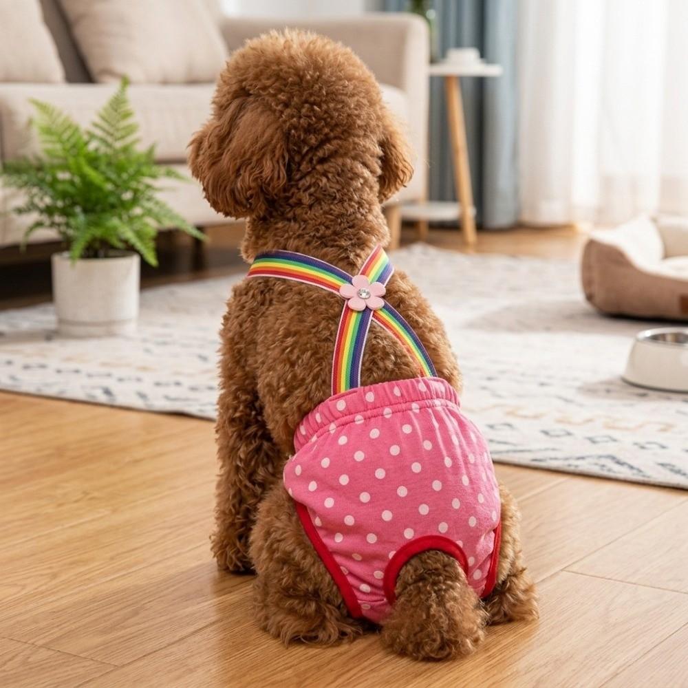 Polka Dot Adjustable Dog Physiological Pants Breathable Washable Dog Heat Pants Soft Leakproof Dog Diaper Indoor