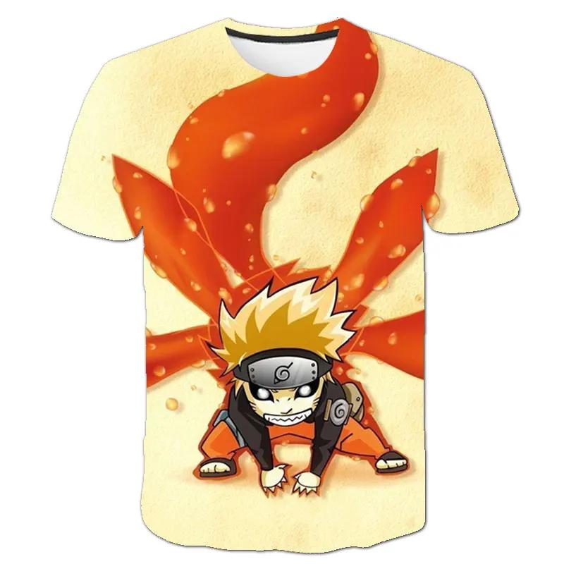 Summer Men's Japanese Anime Naruto 3D Printed T-shirt Children's Street Leisure Sports Large Top