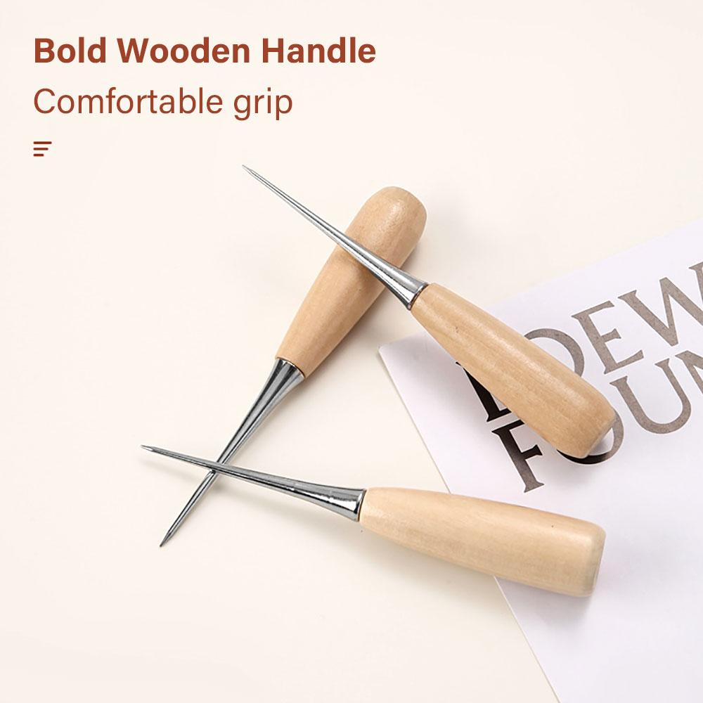 Silicone World 2 Stück Holzgriff Ahle DIY Zelt Nähahle Schuhreparaturwerkzeug Handnäher Lederhandwerk Ahle Locheisen Werkzeuge