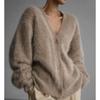 Autumn and Winter Imitation Mink Knitted Sweater Cardigan Lazy Loose Long-sleeved V-neck Sweater Jacket Women