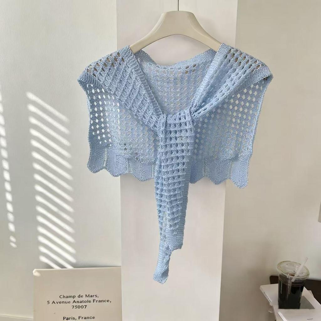 Damen Modestrick-Häkelschal - Dekorative Taillenschleife, Luftige Sommer-Schulterbedeckung, Sonnenschutz mit Rock.