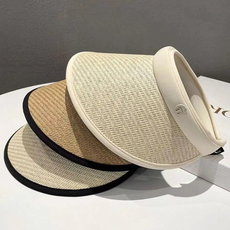 Summer Sunshade Black Rubber Hat Women's Adjustable Straw Hat Fashionable Outdoor Sun Hat  Headband Bare Top Beach Hat Casquette