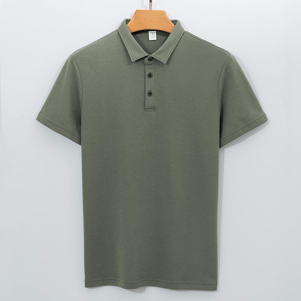 230g Double-sided Cotton Air Layer Shirt Collar Polo Shirt Men Short-sleeved T-shirt Solid Color Business Men's Polo Shirt