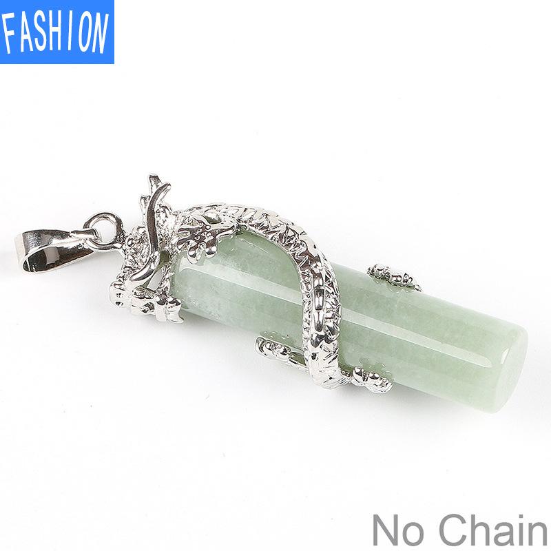 Klassisk naturstein halskjede anheng Tribal Totem Dragon svingete Crystal Column for menn og kvinner