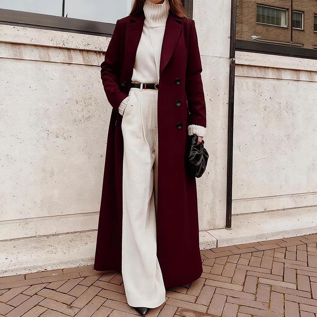 2025 Autumn Winter Women's Casual Long Woolen Coat - Cross-border European & American Style