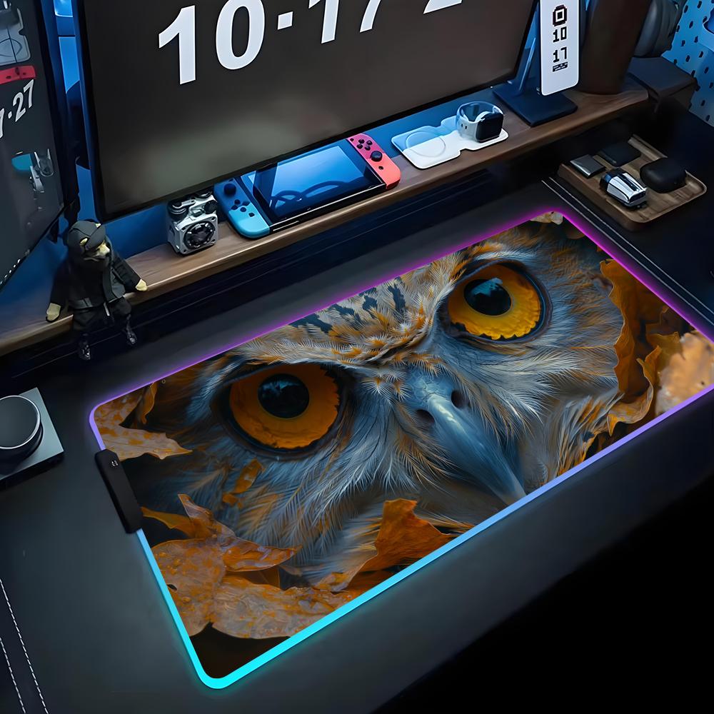 Kunst Eule Mauspade RGB Gaming-Mauspad Großes LED-Pad PC-Schreibtischmatte Leuchtendes Mauspade Große Tastaturmatten Tischteppich mit Hintergrundbeleuchtung