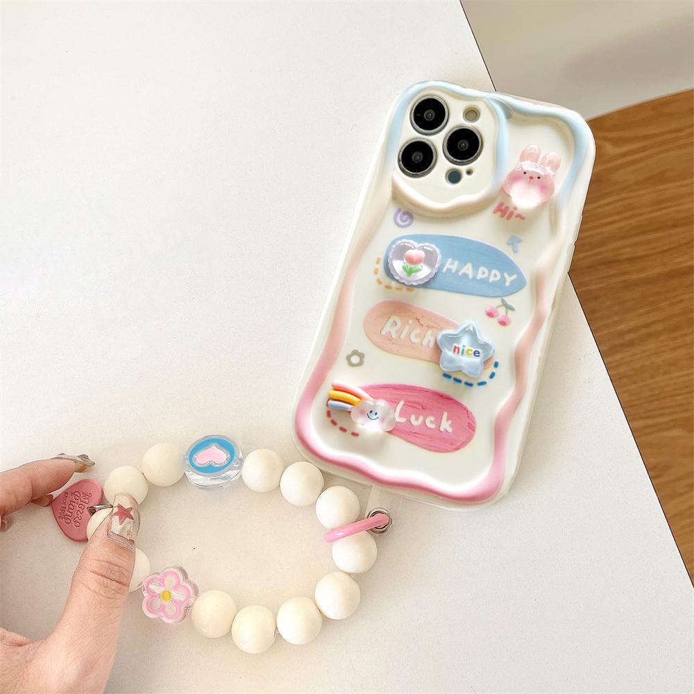 Cute Cartoon 3d Bear Rabbit Flower Rainbow Bead Bracelet Soft Case For Iphone 14 12 11 13 Pro Xr X Xs Max Protective Back Cover
