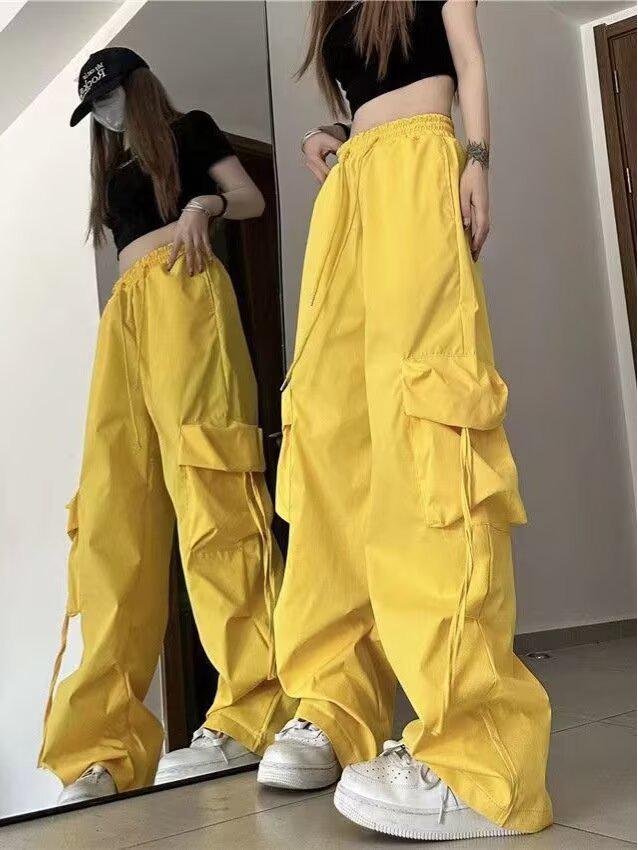 

Универсальные рабочие брюки однотонного цвета с несколькими карманами - Повседневная мода унисекс для весны и осени 2XL жёлтый