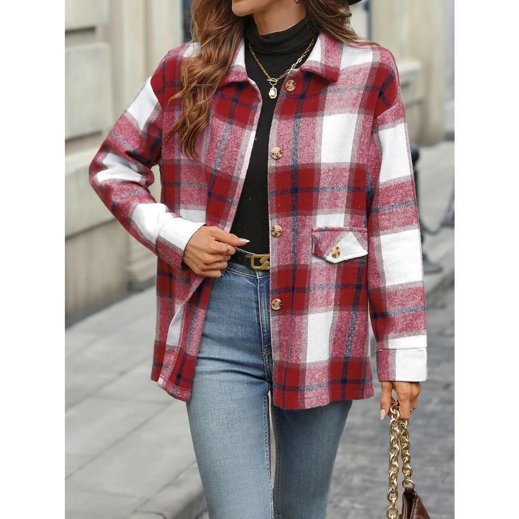 Ladies, Thermal Jacket, Checkered Shirt, Thick, Cardigan Top, Outerwear
