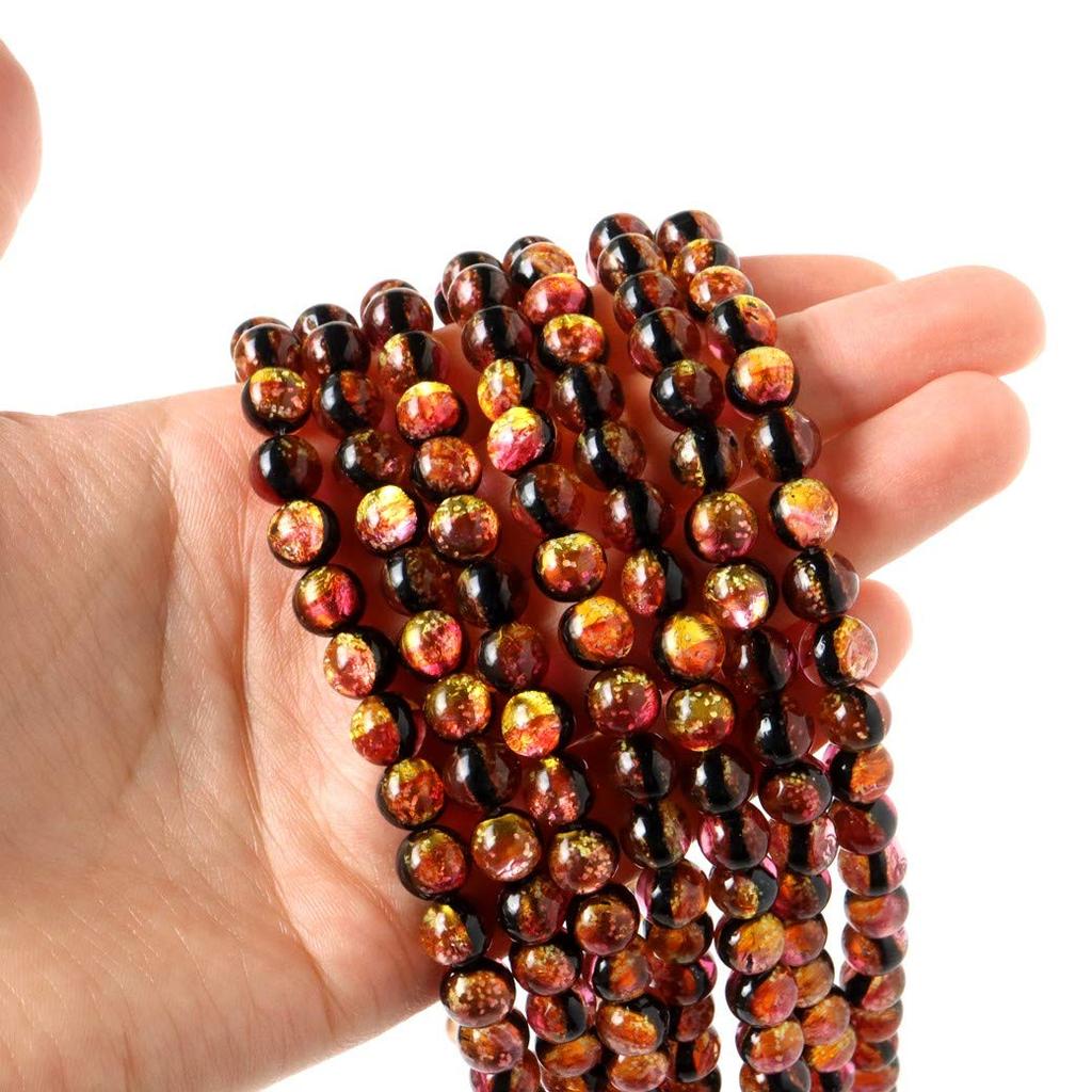 [GOLD STONE] Glow-in-the-Dark Kerama Sunset Orange Firefly Glass Beads, 50 Beads, 8mm, from the Kerama Islands, Okinawa
