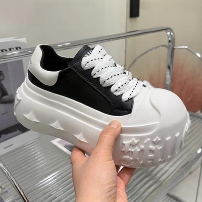 Leather Shell Head Little White Shoes Women's 2025 Big Head Lace-up Fashion Bread Shoes Platform Muffin Dissolving Casual Single Shoes