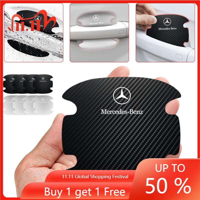 CRY1 4Pcs Carbon fiber Car Door Handle Protection Sticker Emblem Car Styling For Mercedes-Benz C180 E320 E400 E260 E300 W108 W124