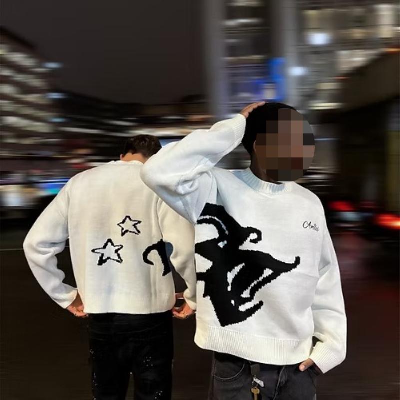 Podzimní a zimní svetr s kulatým výstřihem, volného střihu, s vyšívaným Y2K street personalizovaným vzorem pro muže a ženy