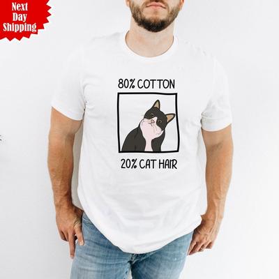 Part Cotton T Shirt Part Cat Hair Printed Funny Men Short Sleeve 100% Cotton Top