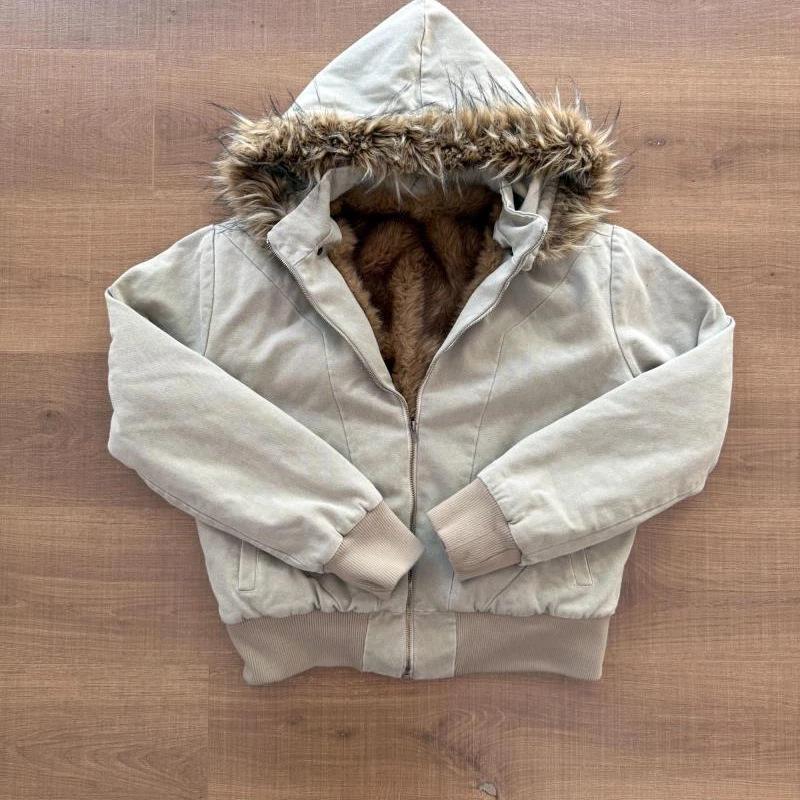 

Унісекс Зимова Полотнова Куртка у Військовому Стилі зі Знімним Капюшоном та Плюшевою Підкладкою XXL