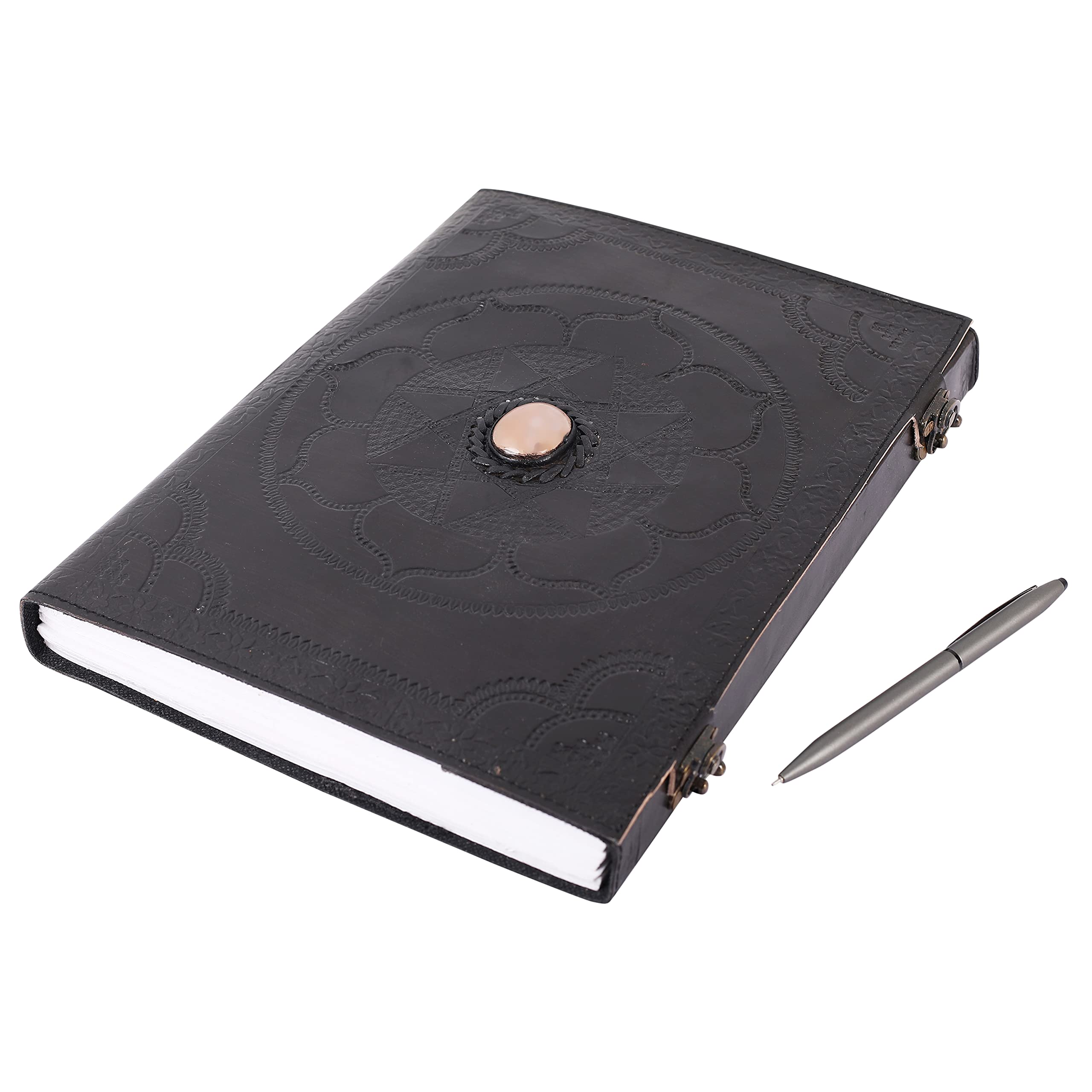 

OVERDOSE Stone Black Leather Journal Handmade Antique Stone Journal for Men and Leather Drawing Size 10 x 13 inches 25 x 33 centimeters Hand-Embossed