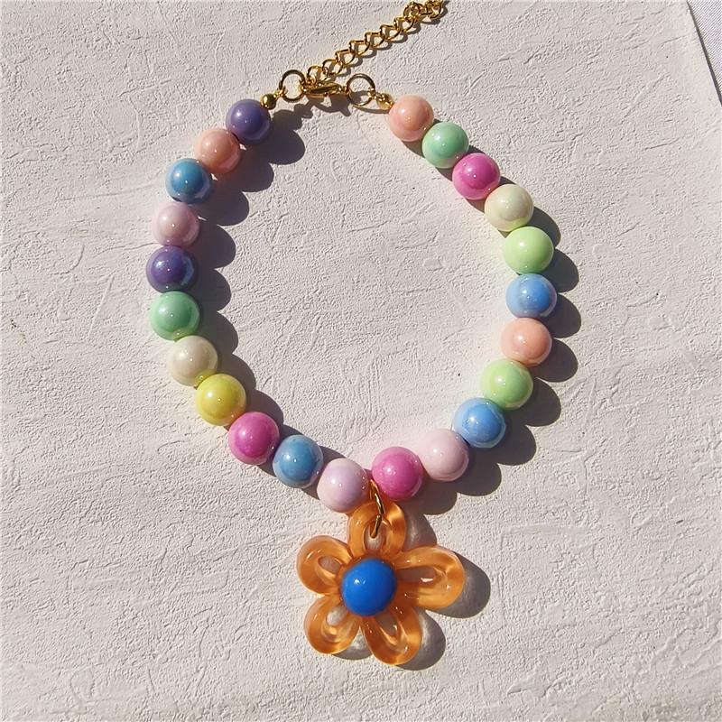 Handmade Color Beaded Pet Necklace Cute Flower Accessories Acrylic Cat and Dog Accessories Princess Style Decorative Collar